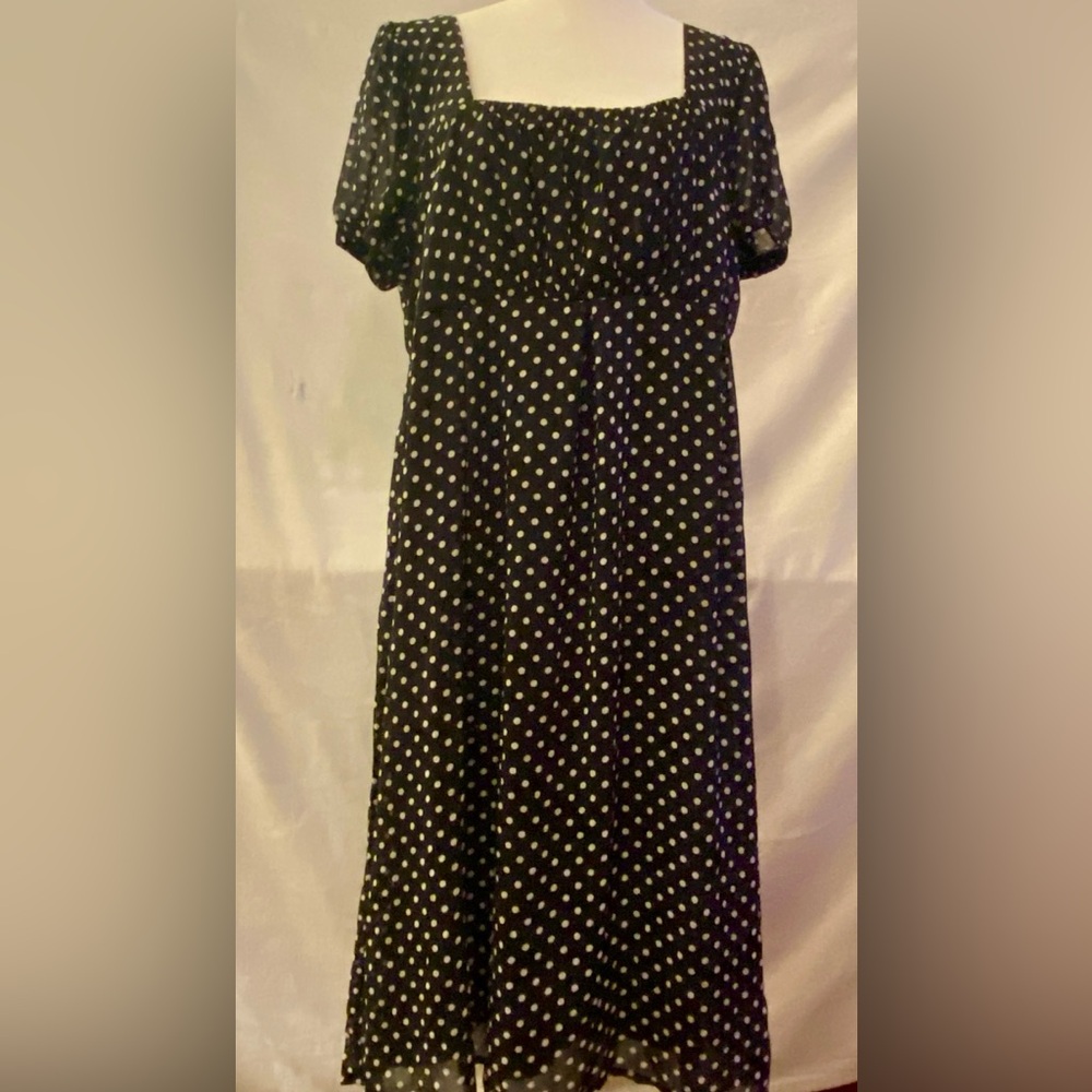 Merona Women’s Cap Sleeve Square Neck Black & White Dot Chiffon Dress XXL